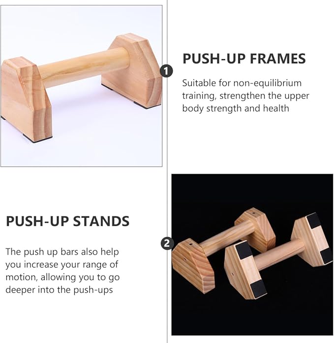 SUPVOX Pine Wood Push-up Brackets 30cm Pair, Indoor Push-up Stands for Home Fitness, Muscle Trainer Exercise Equipment with Non-slip Grip Bars for Strength Training