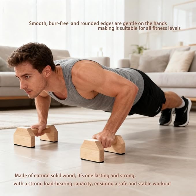 2PCS Wooden Parallettes Push up Bars,Non-Slip Base Exercise Home Workout Equipment,Calisthenics Bar - Handstand Blocks and Pushup Handles for Home Gym, Calisthenics & Strength Training