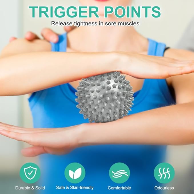 URAQT Spiky Massage Ball, 3 Pack Hard Spiky Massage Ball Roller Set, Professional Physical Therapy Massage Balls for Myofascial Release, Trigger Point Deep Tissue Massage, Plantar Fasciitis Recovery