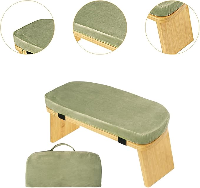 Meditation Bench with Cushion Ergonomic Anti Slip Modern Chair Kneeling Stool Comfort for Home Office Living Room, Green