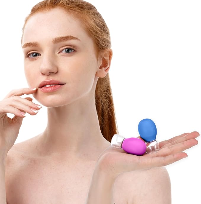 4Pcs Facial Cupping Therapy Set, Silicone Face Cupping Kit for Massage, Anti Cellulite Cup Massage Tool Vacuum Suction Cup for Eye Face Vacuum Massager (Blue, Rose Red)