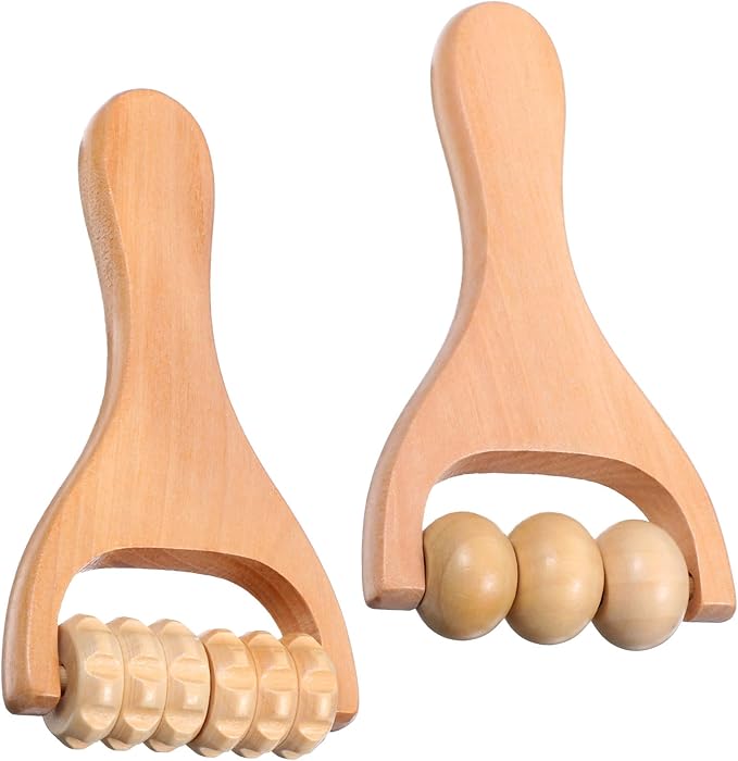 2Pcs Wooden Massage Roller Handheld Muscle Roller Stick Manual Massage Tools for Relaxes Thigh, Leg, Hands Full Body Muscle Men Women