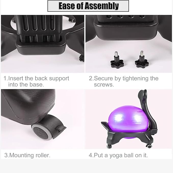 Yoga Ball Office Chair, Home Fitness Yoga Ball Chair, Ergonomic Pilates Balls Desk Chairs with Back and Wheels, Portable Exercise Balls Chairs wiht Anti-Slip Stripes, for Gym, Home(Gray)