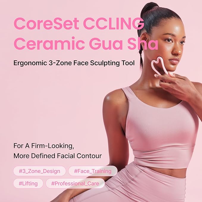 BEAUTY CoreSet Sculpt Ceramic Gua Sha Tool, Facial Sculpting Massager for V-Line, Jawline & Double Chin, Lymphatic Drainage, Scalp & Body Massage Tool with Pouch (1 ea)