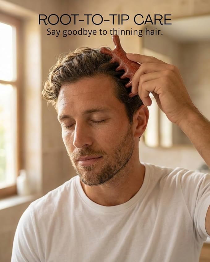 Tinuos 4-in-1 Wooden Scalp Massager Comb – Hair Growth Head Massager, Gua Sha Tool for Face & Body, Natural Wood Hair Scalp Massager for Stress Relief & Circulation