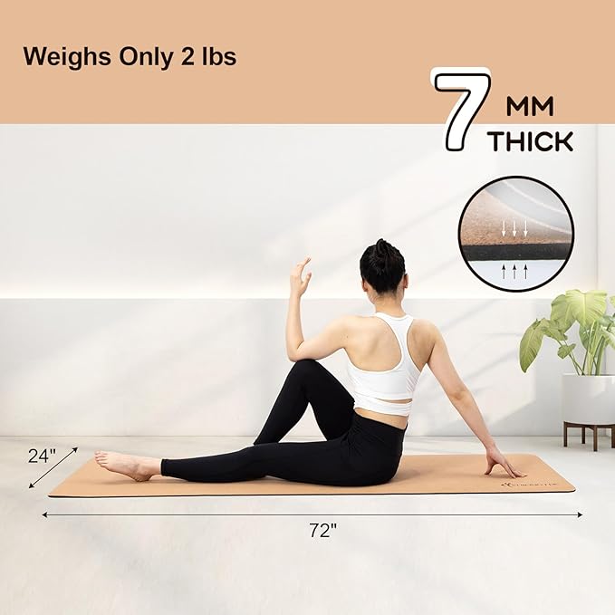 StrongTek Cork Yoga Set – Eco Yoga Mat + XL Foam Wedge Blocks, Non-Slip, Supportive & Cushioned for Hot Yoga, Stretching & Balance Training