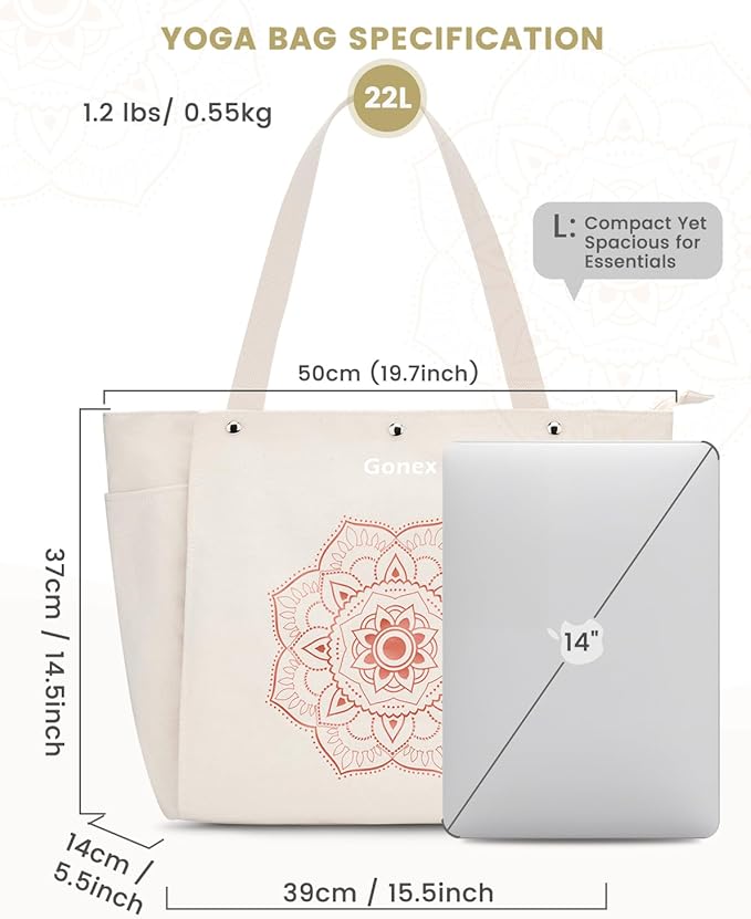 Gonex Yoga Mat Bag, Yoga Gym Bag Tote Bag with Multi Pockets For Women Men, Canvas Yoga Mat Carrier Take in Out Mat Easily For Pilates Travel Workout Office