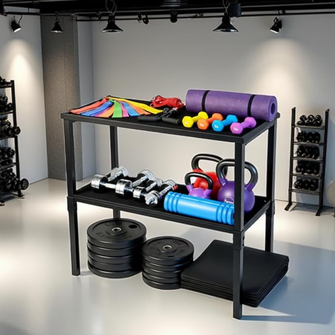 Commercial Heavy Duty Adjustable Dumbbell Stand & Kettlebell Stand, Adjustable Dumbbell Weight Rack, Kettlebell Storage Rack, Weight Rack for Garage/Home Gym/Commercial with Non-Slip Base, Anti-Tip Safety & Space-Saving Design, Weight Capacity 500/600/...