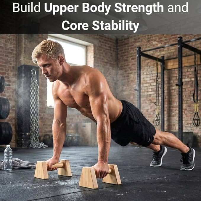 Wooden Push Up Bars - Calisthenics Equipment for Core and Upper Body Strength Training and Exercise | Push Up Handles | Pushup Bars | Parallettes
