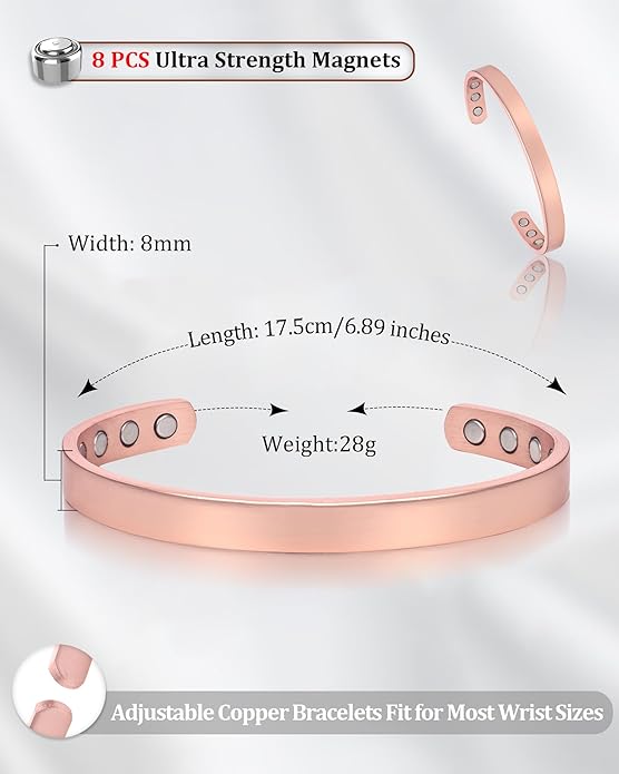 BioMag 2Pcs 99.99% Copper Bracelet for Women, Adjustable Magnetic Bracelets Bangle Cuff with 3500 Gauss Magnets, Jewelry Gift