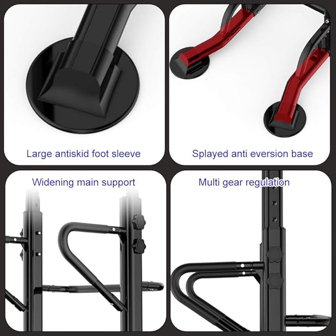 Dland Power Tower Adjustable Height Pull Up and Dip Station Multi-Function Home Strength Training Fitness Workout Station Sturdy Chin-Up Bar Stand Dip Station,Black