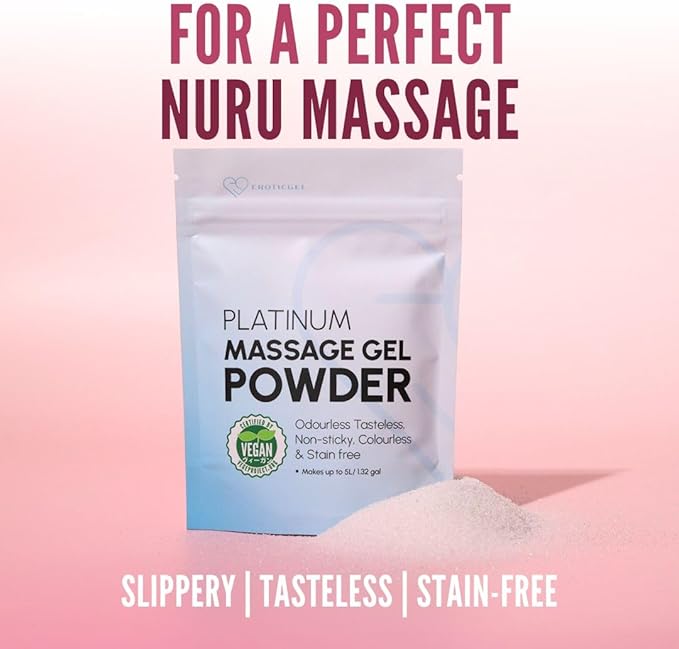 Japanese Nuru Massage Gel Powder 50g - Platinum Edition | Resealable Sachet | Made in Japan | Slippery, Odorless, Tasteless, and Stain-Free | Paraben & Glycerin Free | Makes Up to 1.32 Gallons of Gel
