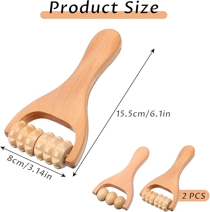 2Pcs Wooden Massage Roller Handheld Bead Massage Tool for Legs Body Feet Muscle Roller Stick