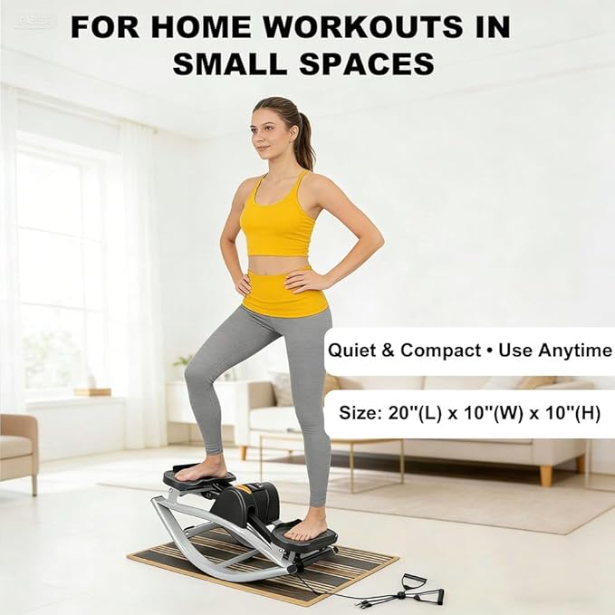 U-Shaped Rock Stepper Machine for Home Workout,Side-to-Side Lateral Rocking Fitness Stepper with Digital Monitor/Resistance Bands,Low-Impact Compact Side Stepper for Full Body Fitness