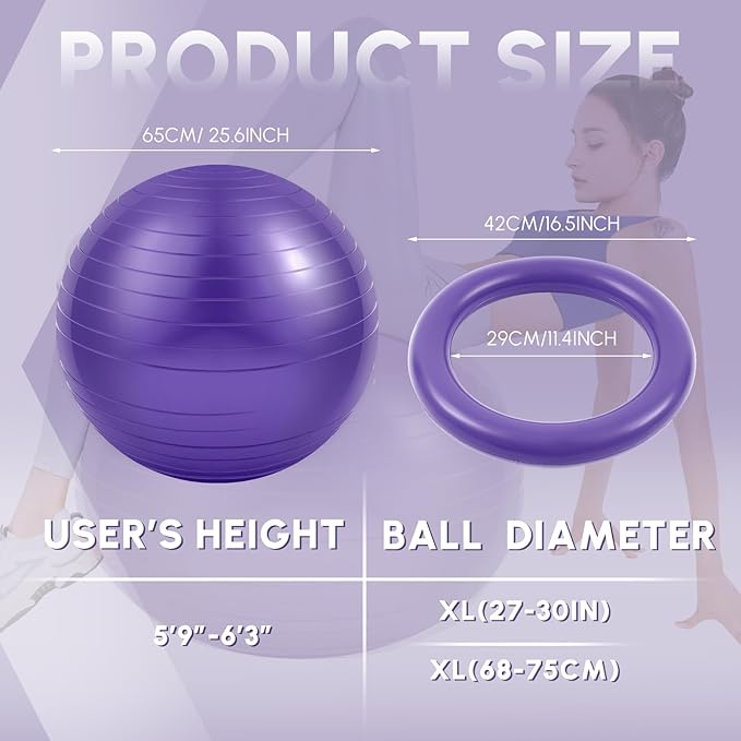 Yoga Ball Chair with Inflatable Stability Base Resistance Bands 65 cm Stability Ball Large Exercise Ball for Home Workout Office Desk Sitting Gym Fitness Back Pain Balance, Include Air Pump
