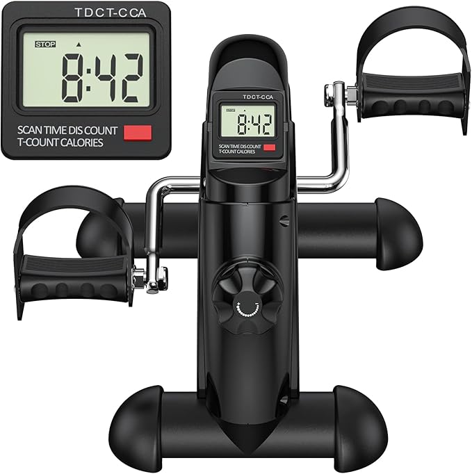 FEIERDUN Mini Exercise Bike, Under Desk Bike Pedal Exerciser for Arm/Leg Exercise, Adjustable Magnetic Resistance Desk Cycle with LCD Screen Display for Home/Office Workout