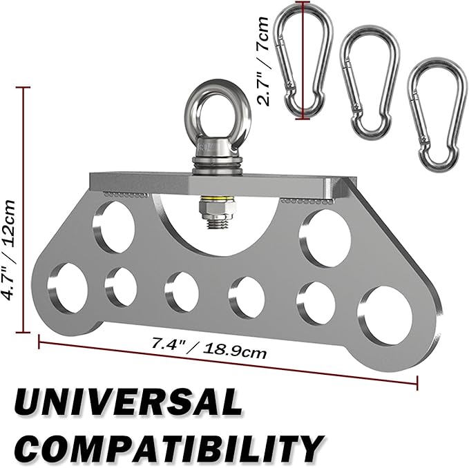 J Bryant Stainless Steel Double to Single Pulley Adaptor Plate for Cable Machine – Fitness Dual Pulley Connector with 3 Carabiners for LAT Pulldown, Triceps Pushdown, and T Bar Row Accessories