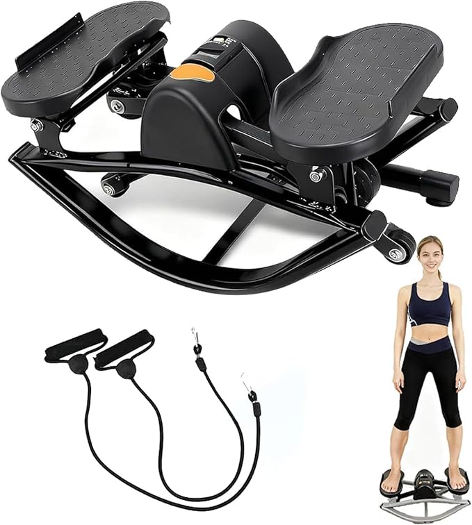 Rock Stepper Lateral Rocking Fitness Stepper U-Shaped Swing Fitness Equipment Equipped with a Digital Display/Resistance Band Lightweight and Portable Suitable for Home Apartment