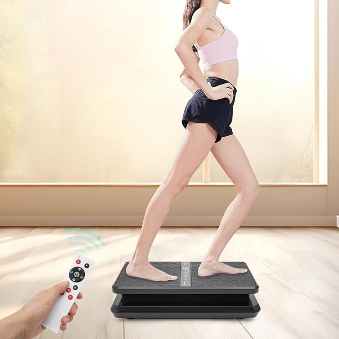 Vibration Plate Exercise Machine -Whole Body Workout Fitness Platform with Remote Control & Resistance Bands 1-99 Speed for Home Gym Whole Body Fitness