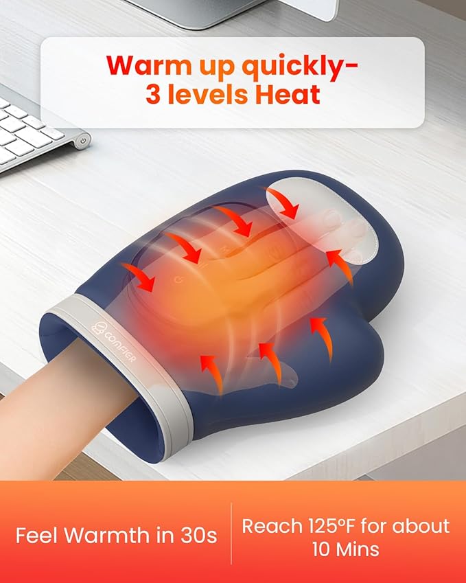 COMFIER Cordless Hand Massagerwith Heat and Compression, Updated Bigger Electric Hand Massage for Arthritis and Carpal Tunnel,Wrist Massage Used at Home,Office, for Women,Men,Blue