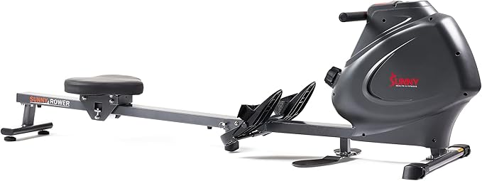 Sunny Health & Fitness Foldable Magnetic Rower, Long Rail & Extended Inseam Range for Home Cardio Workout, Free SunnyFit Training App, Optional Footplate for Standing Exercises