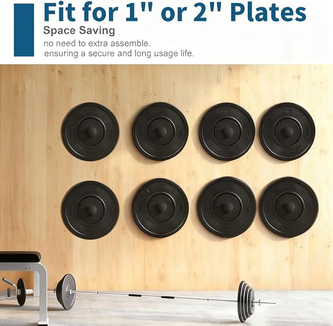 Wall Mounted Weight Plate Holder,Weight Plate Rack for for All Size Bumper Plates, Max Weight Capacity 300 Lb, Home Gym Organizer