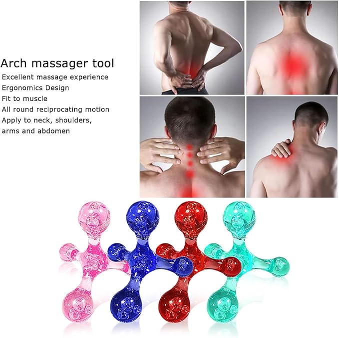Trigger Point Massage Tools, 2 PCS 4 Point Manual Deep Muscle Tissue Trigger Massager, Handheld Palm Pressure Point Massage Tool, for Neck Shoulder Back Muscle Pain Relief (Red)