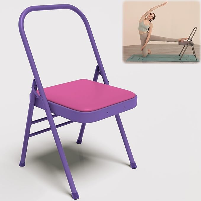 Folding Yoga Chair for Adults Pilates Chair Space-Saving Yoga AuxiliaryChair Balance Handstand Training Tool Premium YogaSupport for Home Workouts and Stretching(Purple)