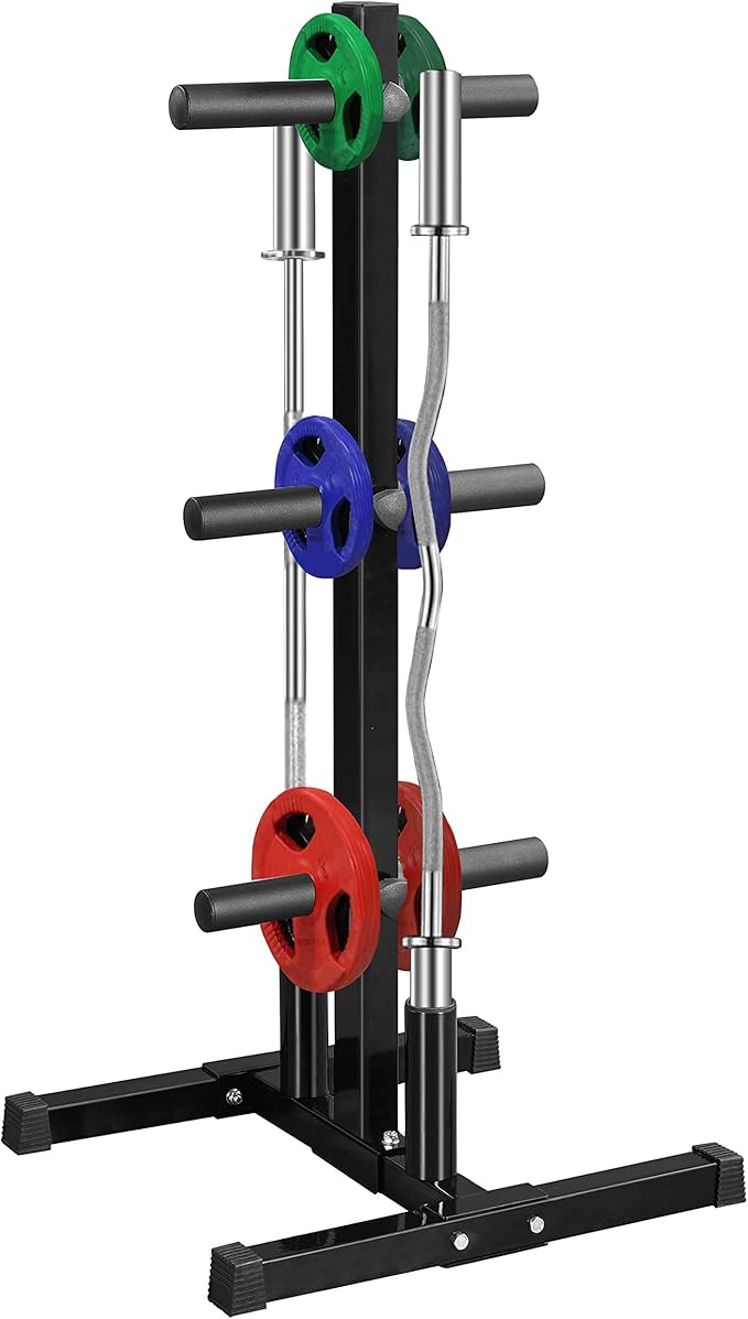 Yaheetech 2in Weight Plate Rack Tree & 2 Barbell Bar Holders Olympic Weight Organizer Storage Stand, Holds Up to 882 lbs