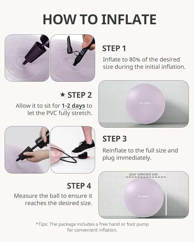 Trideer Exercise Ball Yoga Ball,Office Seating & Balance Ball Chair, Stability Ball for Pilates, Physical Therapy,Core Training & Balance Improvement & Stretching