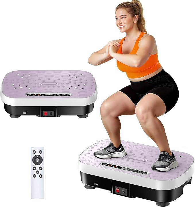 Vibration Plate Exercise Machine for Lymphatic Drainage, Muscle Activation, Full-Body Workout Vibrating Platform with Loop Bands