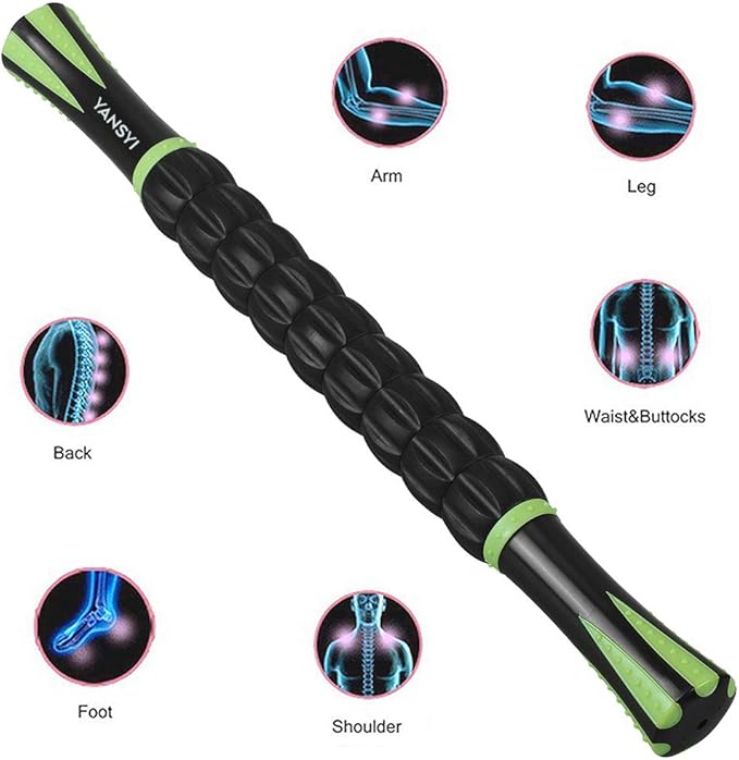 YANSYI 9-Roller Muscle Massage Stick - Deep Tissue Foam Roller for Pain Relief & Recovery, Portable Muscle Roller for Athletes, Back, Legs, Soreness (Black)