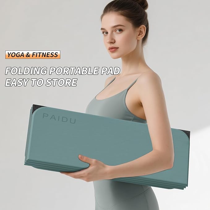 Foldable Fitness Yoga Mat | 2/5" (10MM) Extra Thick | SGS Certified Non-Slip TPE | 75x26" Extra Long-Wide | Portable & Easy Store | for Yoga, Pilates, Home Gym & Full-Body Workouts