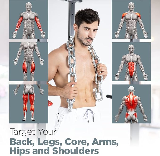 Logest Weight Lifting Chains with Collars - 1 Pair Available in 15LB 25LB 35LB 45LB Steel Workout Chains - Fitness Equipment for Deadlifts Bench Presses and More Targets Back Legs Core Weight Chains