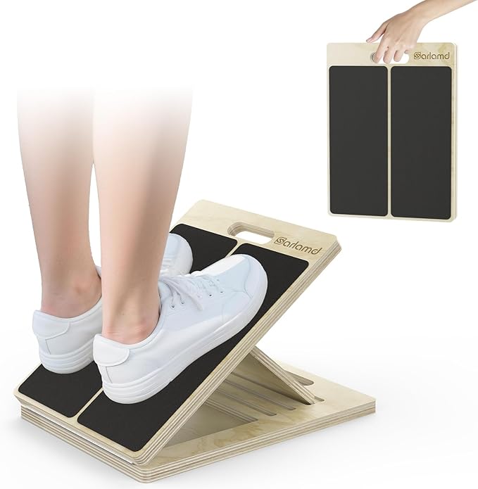 Portable Wooden Slant Board for Calf Stretching Squats Calf Stretcher Pilates Physical Therapy Equipment Adjustable Incline Board for Knees Ankle Heel Feet Leg