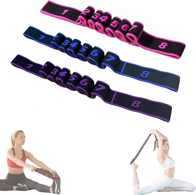 3PCS Fitness Resistance Band for Fitness and Yoga,Resistance Bands for Stretching,8-Section Elastic Training Bands,Suitable for Body Stretching Shaping & Rehabilitation Training(Purple, Pink, Blue)