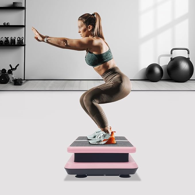 Whole Body Vibration Plate Exercise Machine with 99 Speed Levels for Lymphatic Drainage Weight Loss Shake Plate Exercise Platform with Touch Screen, Remote Control and 2 Resistance Bands, Pink