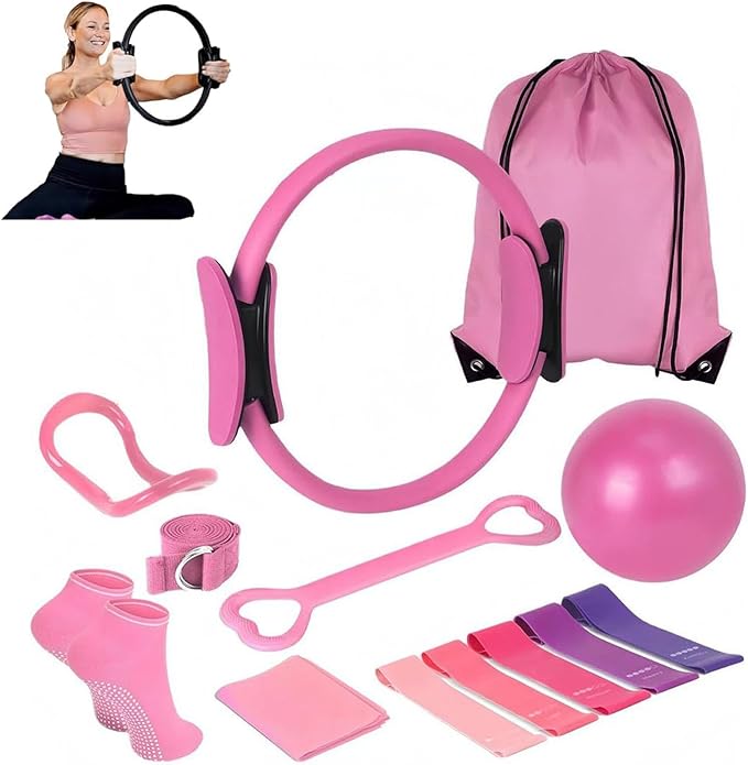 Pilates Essentials Kit for Women,2025 New Pilates Kit for Home Workouts,Beginners Home Pilates Essential Kit,Hip Exercise Band Yoga Ball,Portable Fitness Equipment for Core Strength, Stretching
