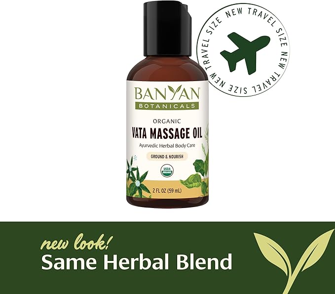 Banyan Botanicals Vata Massage Oil – Organic Herbal Massage Oil for Calm & Relaxation – Ayurvedic Oil with Organic Ashwagandha (Withania Somnifera) – 2 oz – Non-GMO Sustainably Sourced Abhyanga Oil