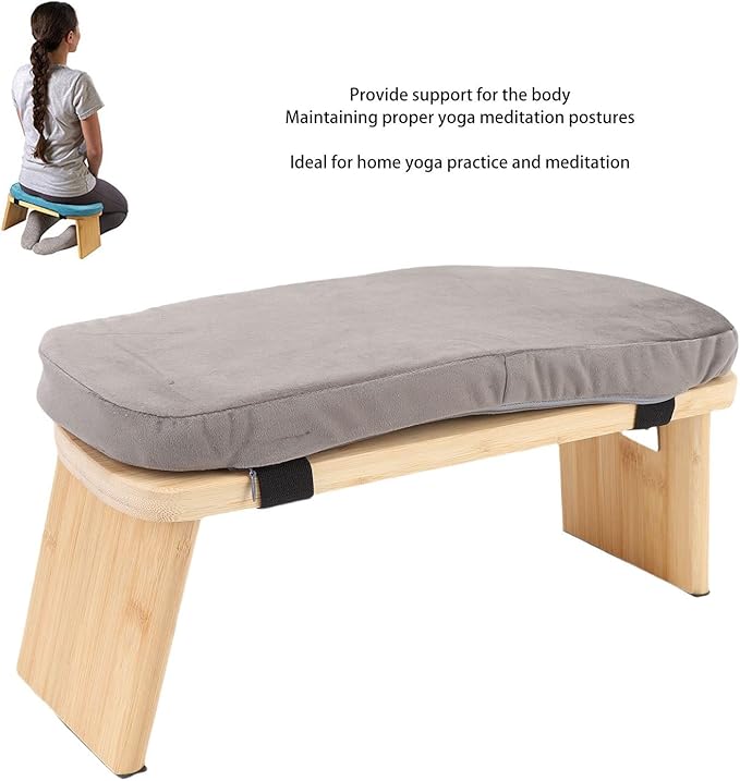 YUYTE Wooden Meditation Bench Ergonomic Meditation Stool, Detachable Kneeling Chair for Yoga with Soft Cushion Carry Bag, Home and Travel (Grey)