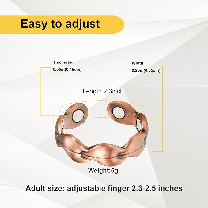 Copper Rings for Women, 99% Pure Copper Adjustable Set Magnetic Therapy Ring, Fashion Jewelry Gifts (2Pcs 0938)