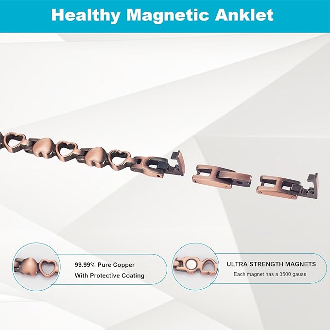 Copper Ankle Bracelet Women, 99% Pure Copper Heart Shape Magnetic Anklet, Fashion Jewelry Present (0086Q)