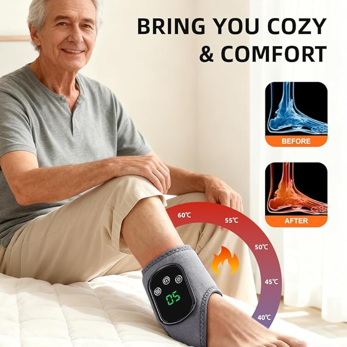 2Pcs Foot and Ankle Massager with Heat, Portable Heated Wrap, 3 Vibration Modes and 5 Heat Settings, USB Charging, Ideal for Home and Travel