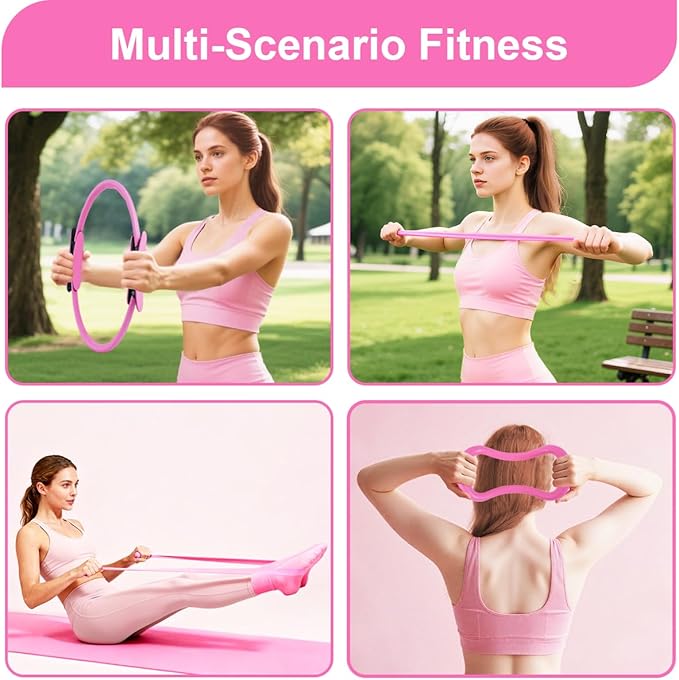 Pilates Equipment Kit for Women, Magic Circle Ring with Mini Ball, Multi Level Resistance Bands, Stretch Strap and Grip Socks, Women’s Day Gift