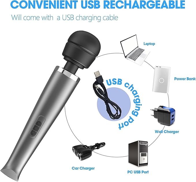 Therapeutic Cordless Massager - Powerful Massage Tool Handheld 8 Speeds 20 Patterns - Rechargeable Hand Massagers for Sore Muscles - Hand Held Massage Tool for Neck & Back