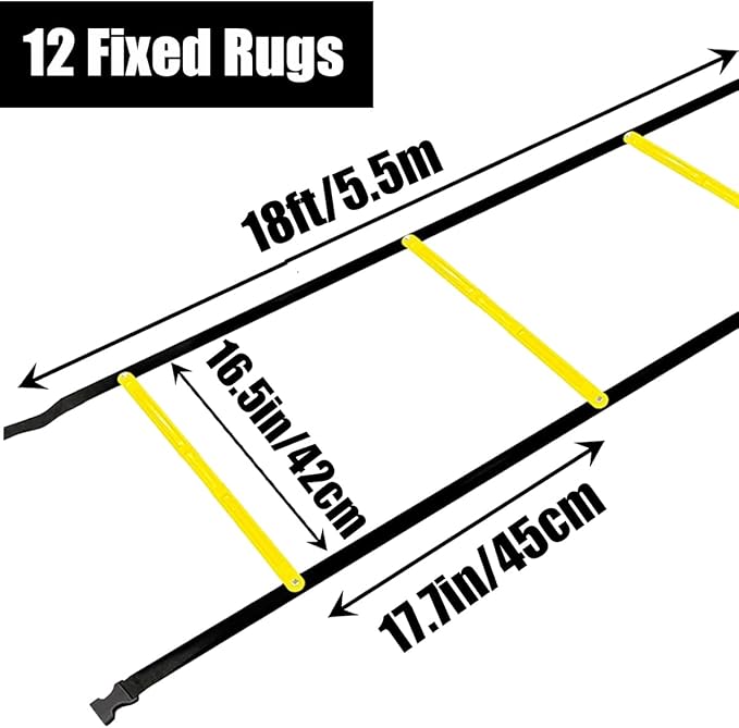 Tangle-Free Agility Ladder Speed Training Equipment - 2lbs Heavy Duty Design with 12 Fixed Rungs - 18ft Connectable Quick Setup Footwork Drill Gear for Soccer, Football, Boxing (Storage Bag Included)