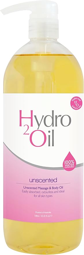 Hydro 2 Oil Unscented Massage Oil 33.8 fl oz - Water Dispersible Formula with Jojoba and Grapeseed Oil Enriched with Vitamin E