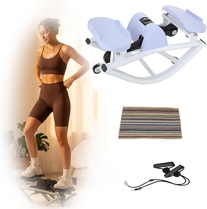 Rock Stepper Side to Side, Digital Display Mini Stepper with Resistance Bands, Steppers for Exercise at Home, Quiet Low Impact Workout Machine for Arm Legs Glutes, Portable Fitness Equipment