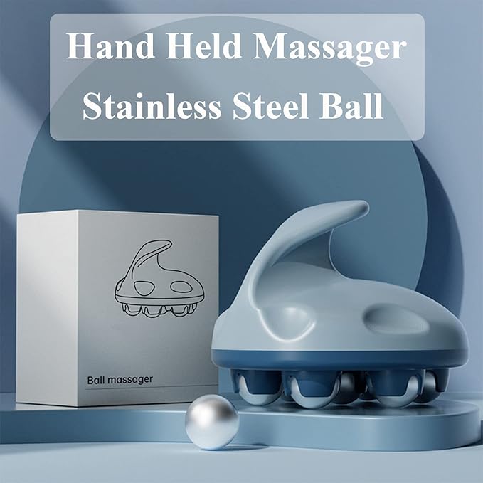 WMM 2 Pcs Hand Held Massager, Full Body Massage Tool with Roller Ball Massager Manual 360-degree-roller for Muscle Back Neck Joint Foot Shoulder Leg Pain Relief with Portable Design (Blue&Blue)