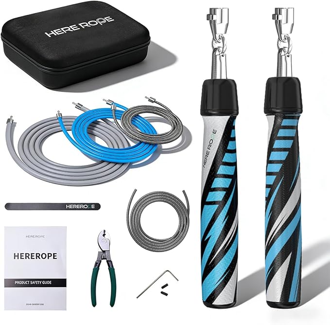 Hererope Weighted Jump Rope Set 3-in-1 Interchangeable 1/6lb 1/4lb 1/2lb Professional Jump Ropes for Men Women | Premium Ball Bearing Speed Rope Anti-Slip Leather Grip | Crossfit Boxing MMA